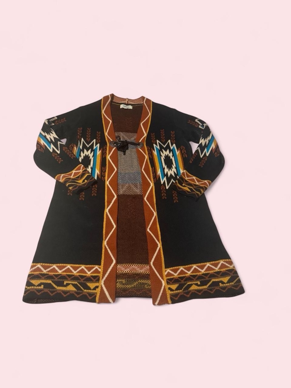 Rockin C Southwestern Open-Front Cardigan Sweater in Black & Brown
